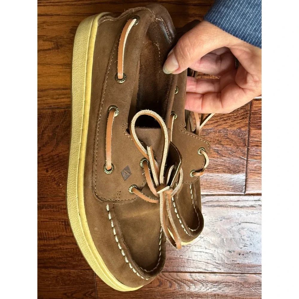 Sperry Top-Sider Kids Brown Leather Boat Shoes Memory Foam Loafers Size 2W